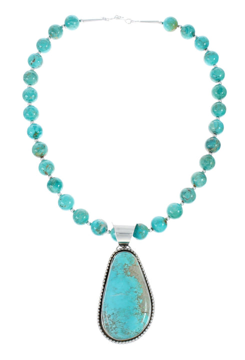 Navajo Turquoise Sterling Silver Bead Necklace And Pendant Set AX129500